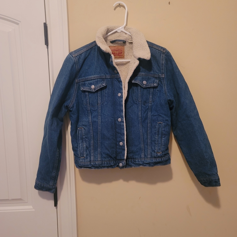 Levi's Denim Bomber Trucker With Sherpa Collar & Lining Coat Jacket